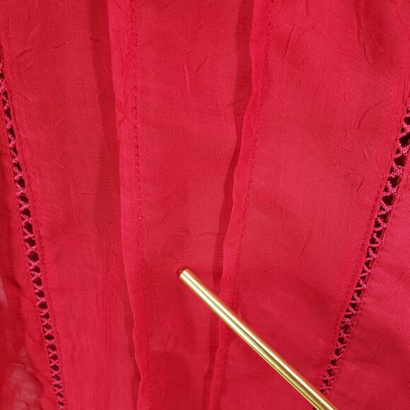 Maggie Barnes Red Sheer Ruffle Sleeve Pleated Light Textured Top Size 2X - Picture 11 of 13